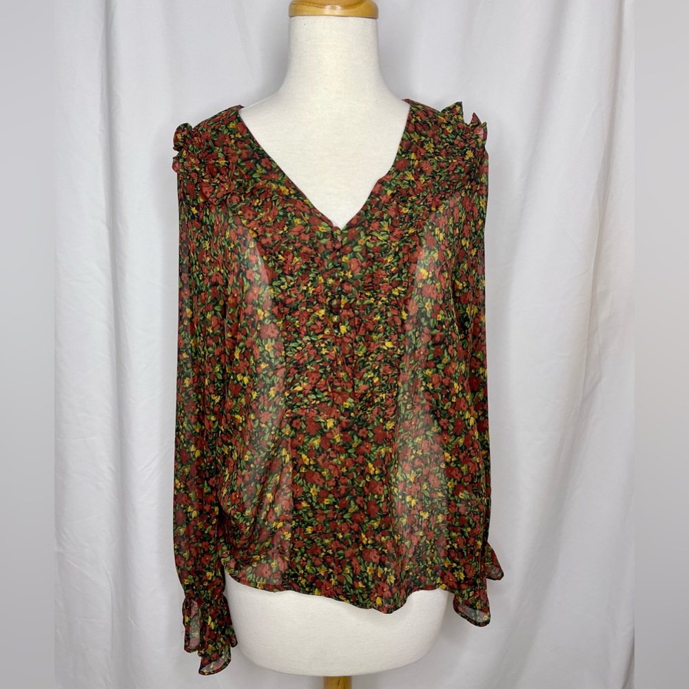 Philosophy Floral Sheer Long Sleeve Top (M)